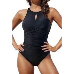 NWT Tempt Me High Neck Keyhole Twist Front Tummy Control Shaping Swimsuit M